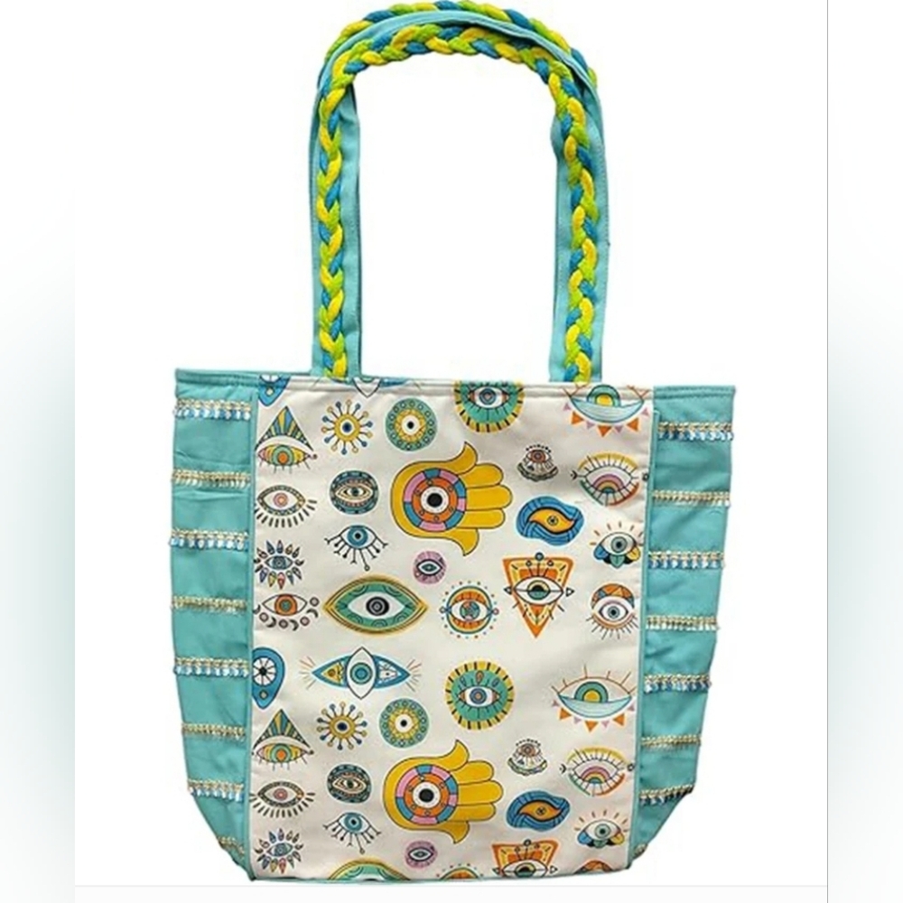 NEW Decorated Canvas Tote Bag w/Unique Eye Design